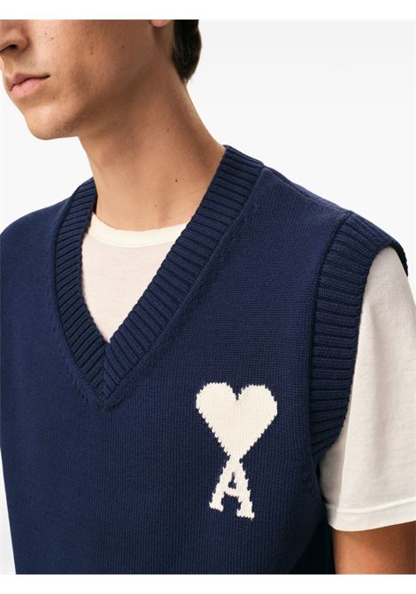 sdc sleeveless sweater uomo blue AMI PARIS | UKS860.KN0156A116